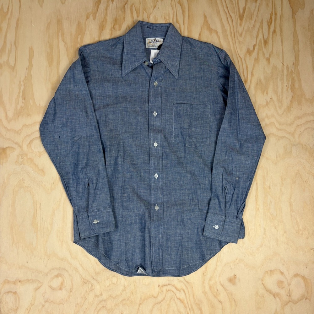Vintage King Arthur Mens Blue Cotton Chambray Button Down Shirt 15-33